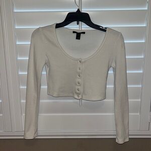 White Long Sleeve Cropped Buttoned Up